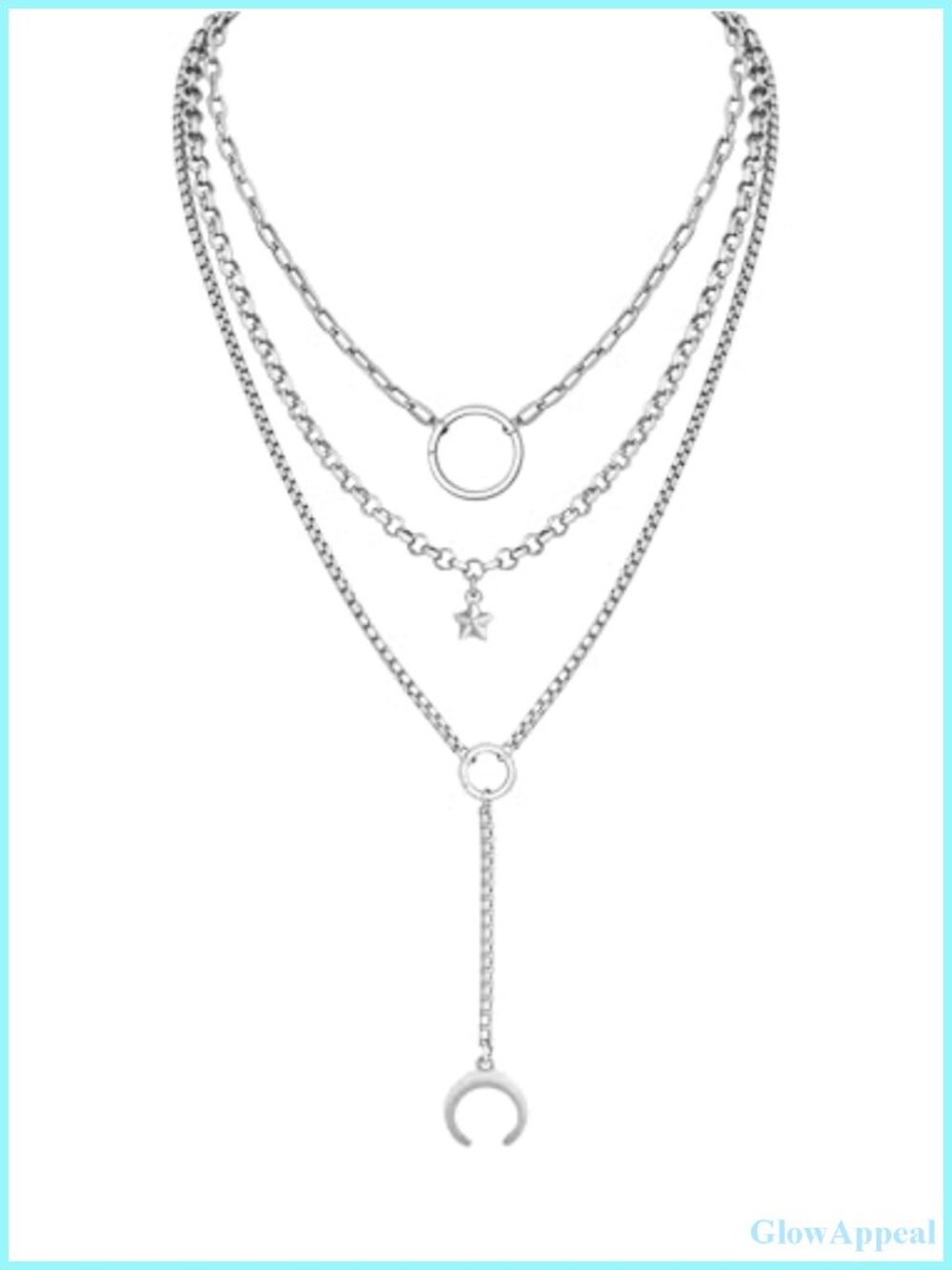 Titanium Steel Layered Crescent Moon Star Choker Gothic Punk Grunge Necklace